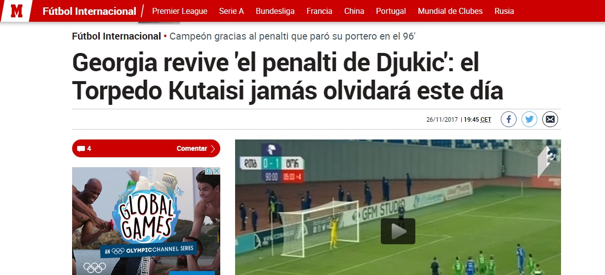 ქართულმა ფინალმა "Marca"-ს  "დეპორტივო" და ჯუკიჩის ვერგატანილი პენალტი გაახსენა