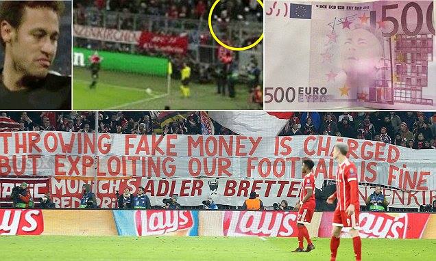 «Բավարիայի» երկրպագուները Նեյմարի պատկերով կեղծ թղթադրամներ են նետել խաղադաշտ (ֆոտո)