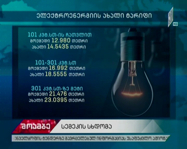 თბილისში ელექტროენერგიის ტარიფი 1.5 თეთრით გაიზრდება