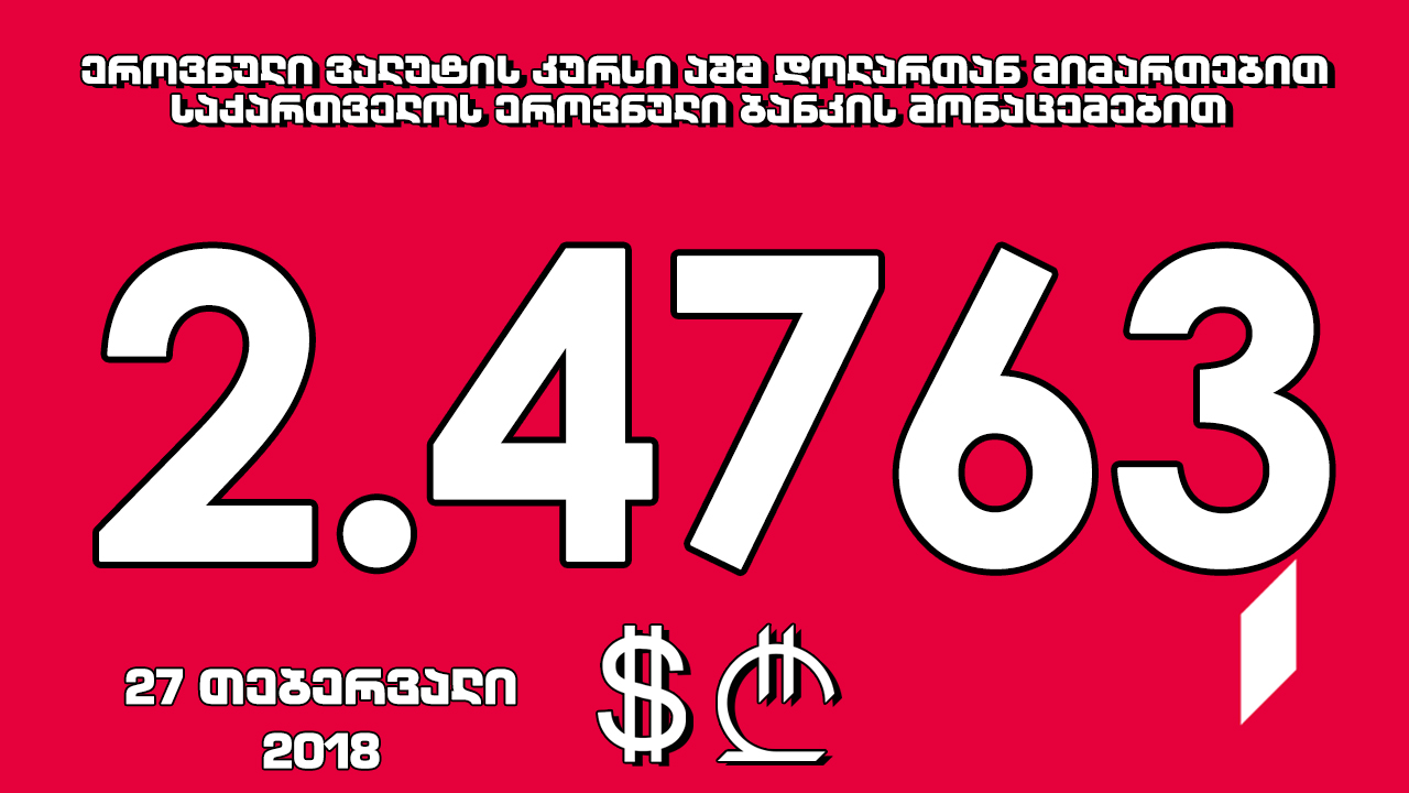 1 აშშ დოლარის ოფიციალური ღირებულება 2.4763 ლარი გახდა