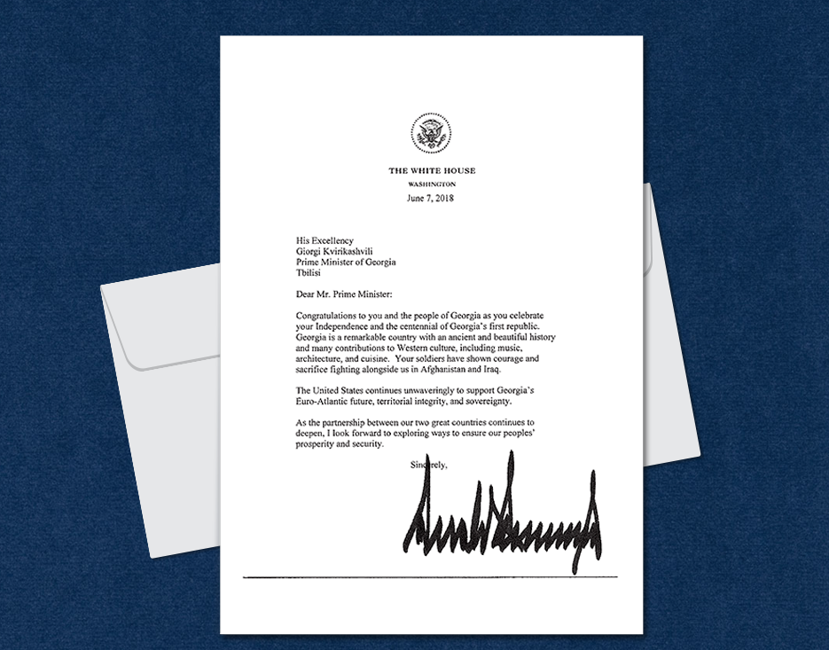 Дональд Трамп, Гиорги Квирикашвилийæн æмæ гуырдзиаг адæмæн арфæ кæны Гуырдзыстоны Хæдбар Республикæйы  100 азы  юбилей