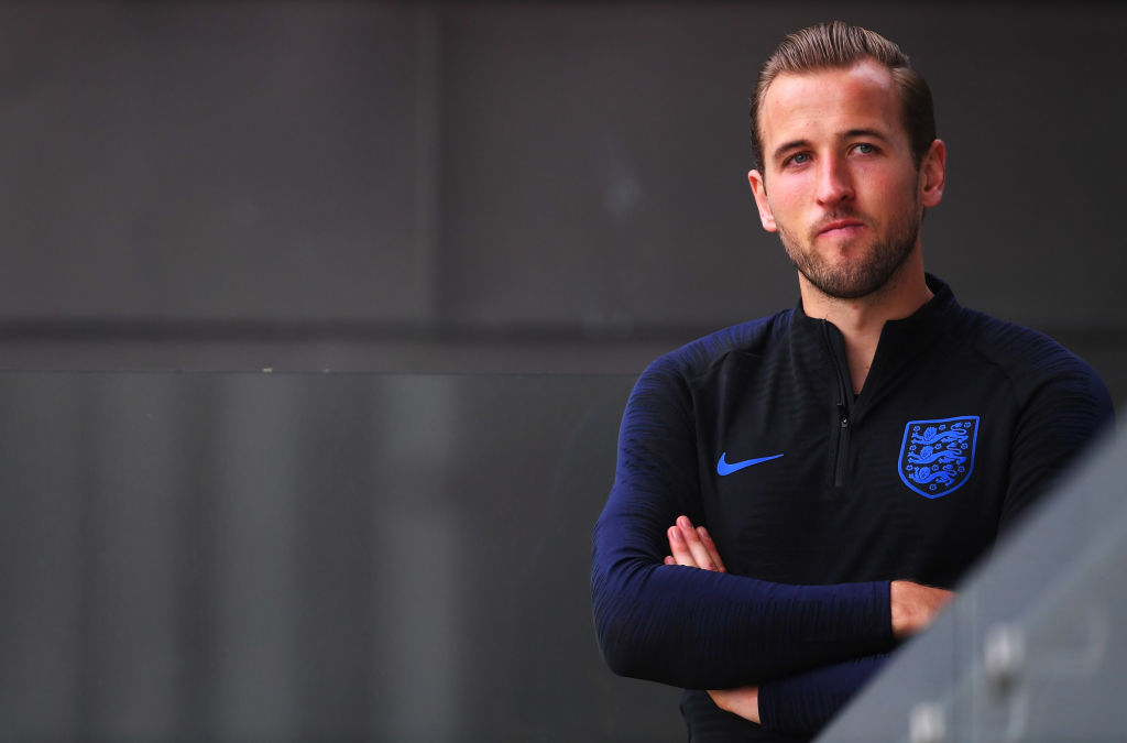 BURTON-UPON-TRENT, ENGLAND - SEPTEMBER 04:  Harry Kane of England looks on during an England training session at St Georges Park on September 4, 2018 in Burton-upon-Trent, England.  (Photo by Laurence Griffiths/Getty Images)