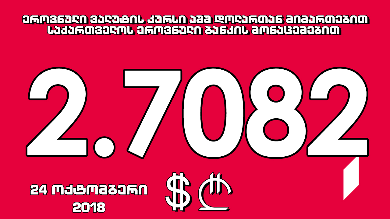 1 აშშ დოლარის ოფიციალური ღირებულება 2.7082 ლარი გახდა