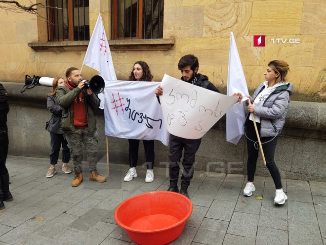 პარლამენტის შესასვლელთან მოძრაობა „შეცვალეს“ წევრებმა აქცია გამართეს