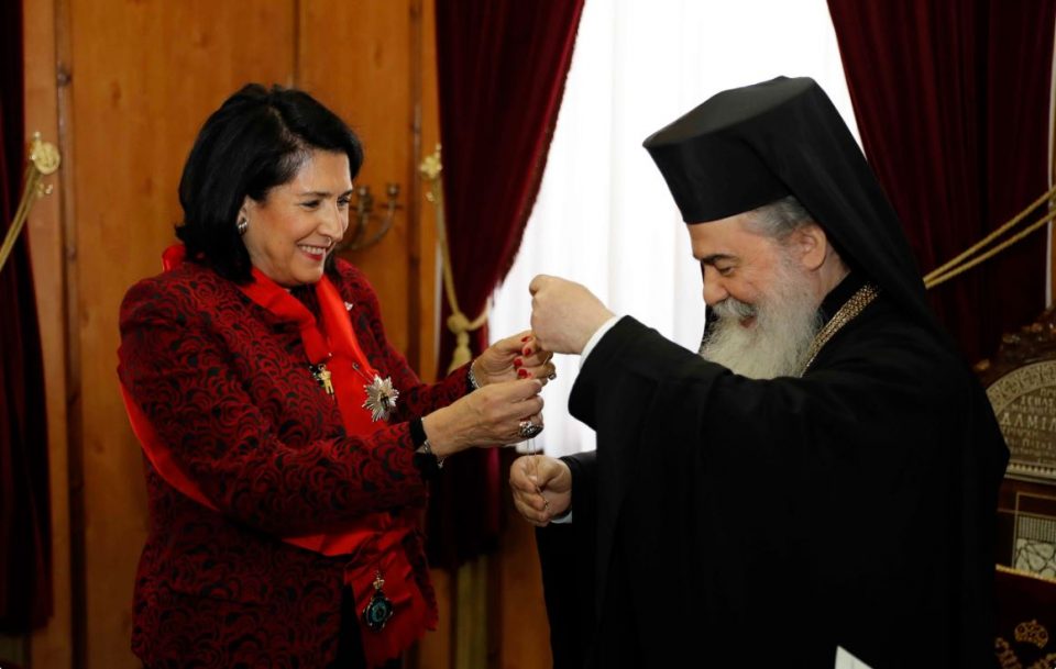 სალომე ზურაბიშვილს იერუსალიმის მართლმადიდებელი ეკლესიის უმაღლესი ჯილდო - მაცხოვრის საფლავის მცველის ორდენი გადაეცა
