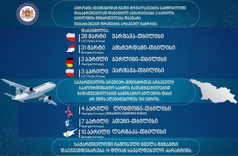 ევროპის მიმართულებით დადგენილ ფრენებს 3 აპრილს თბილისი-ბერლინი-თბილისის მიმართულება დაემატა