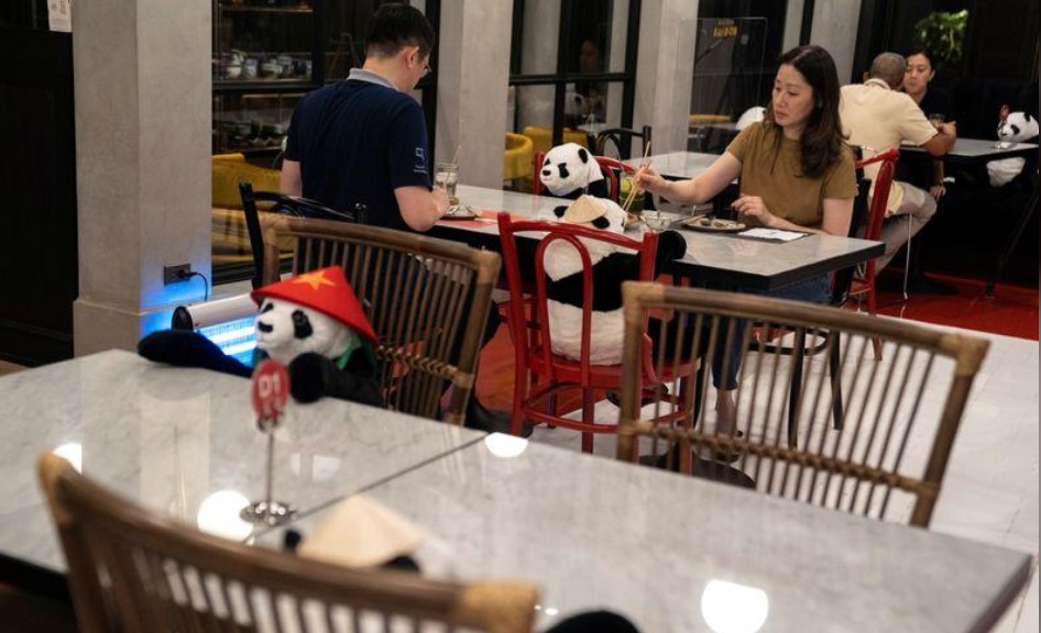 ტაილანდის ერთ-ერთ რესტორანში სოციალური დისტანციის გამო ცარიელ სკამებზე სათამაშო პანდები განათავსეს