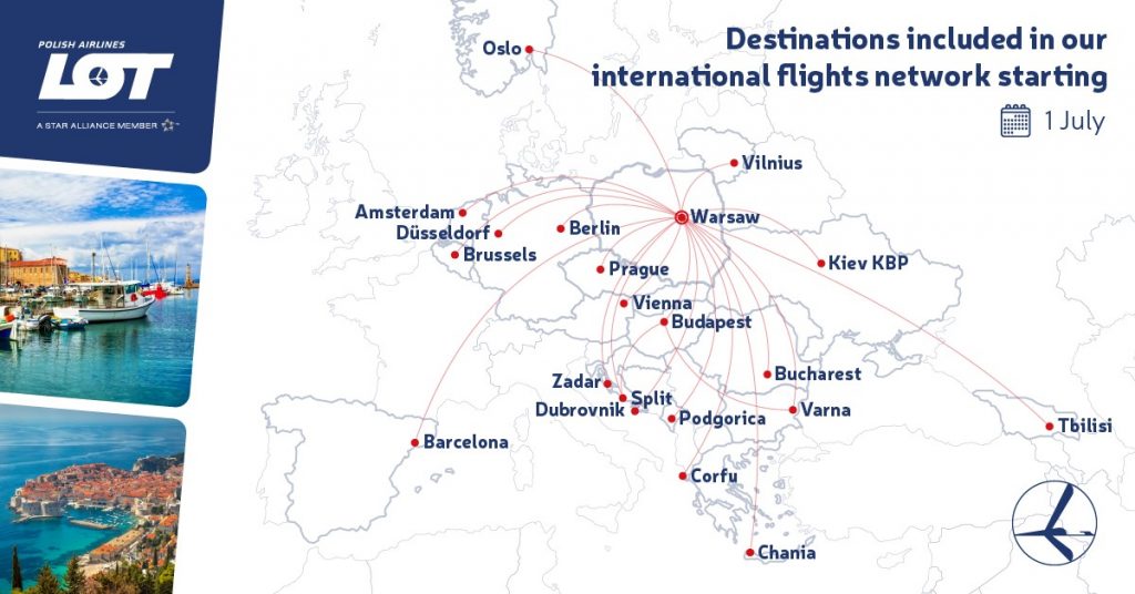 პოლონური ავიაკომპანია „ლოტი“ პირველი ივლისიდან 20-ზე მეტ ქალაქში, მათ შორის, თბილისში ფრენებს განაახლებს