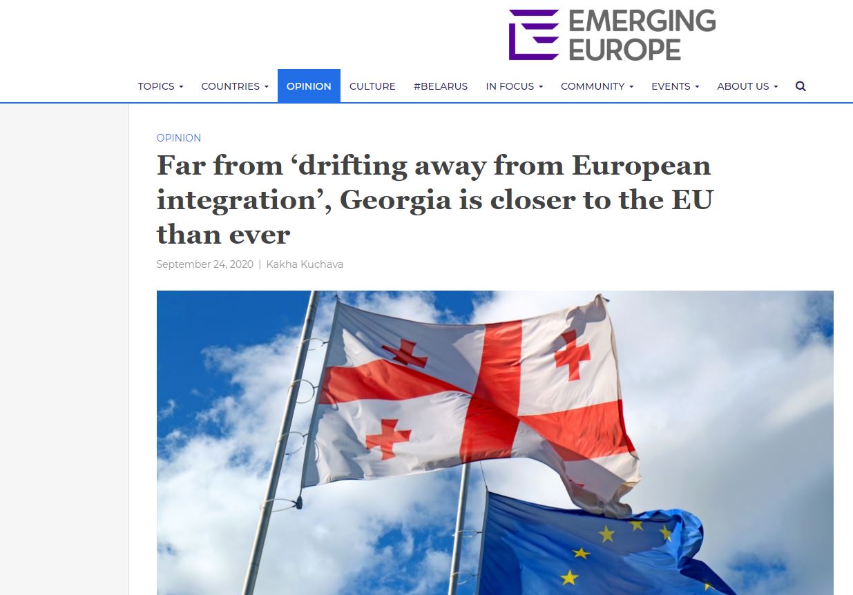 Emerging Europe კახა კუჭავას სტატიას აქვეყნებს - „ევროკავშირთან ინტეგრაციის გზიდან გადახვევისგან“ შორს მყოფი საქართველო უფრო ახლოს არის ევროკავშირთან, ვიდრე ოდესმე