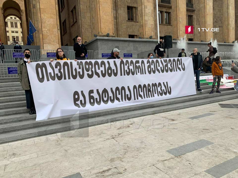 Перед парламентом Грузии прошел митинг в поддержку Ивери Мелашвили и Натальи Ильичевой, арестованных по делу Давид-Гареджи