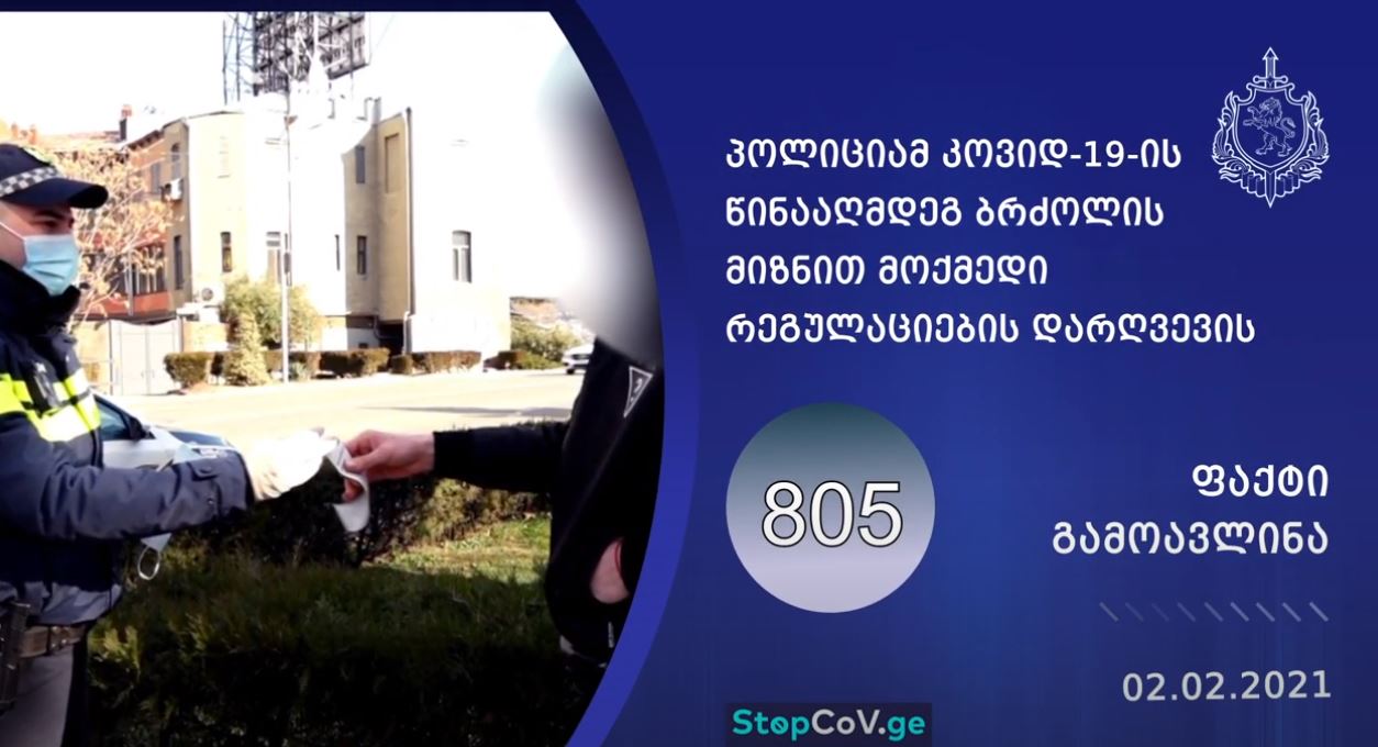შსს-მ „კოვიდ-19“-ის საწინააღმდეგო რეგულაციების დარღვევის 805 ფაქტი გამოავლინა