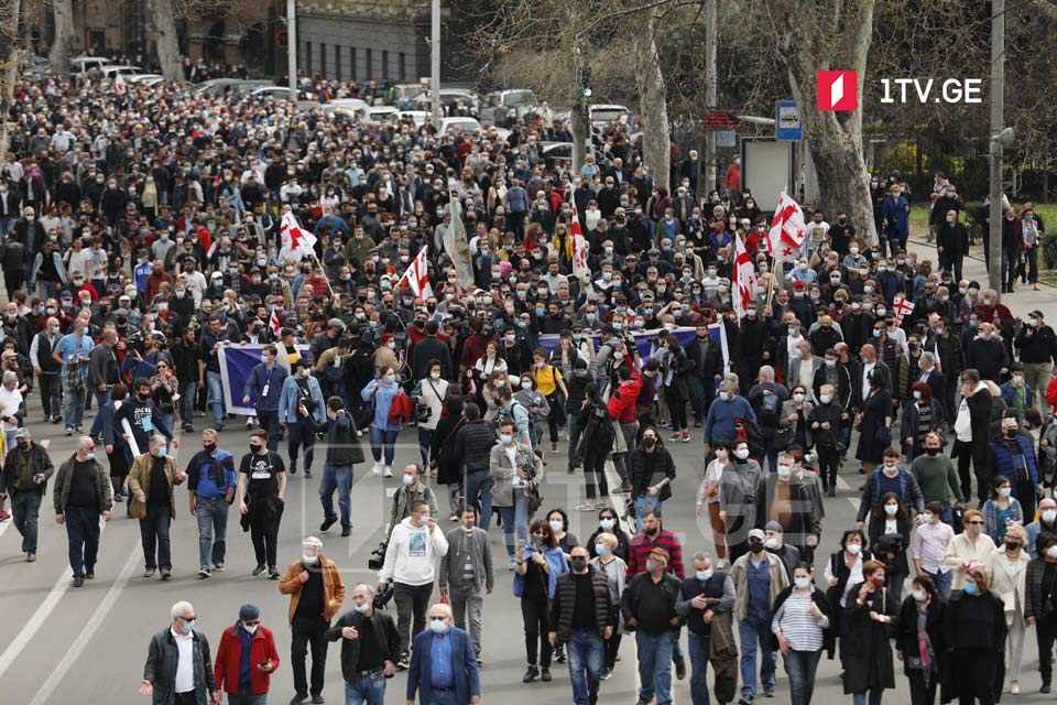 შეკრების მონაწილეები „ევროპის მოედნიდან“ საპატრიარქოსკენ მსვლელობას მართავენ [ფოტო, ვიდეო]