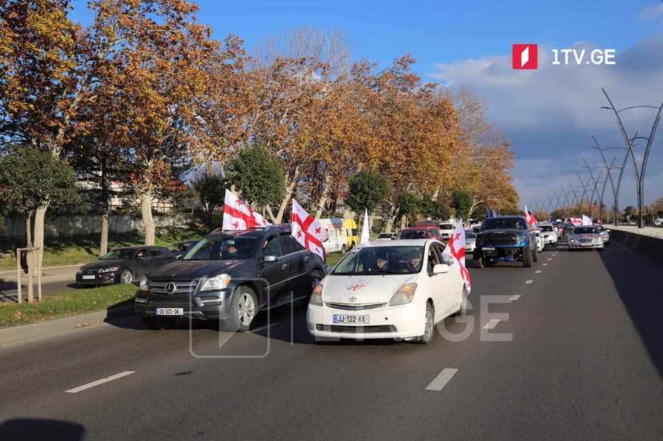 „ნაციონალური მოძრაობის“ წევრები და მხარდამჭერები დედაქალაქში ავტოკოლონებით მსვლელობას მართავენ