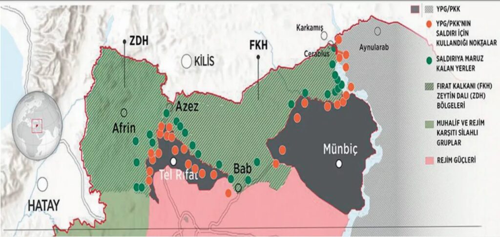 თურქული მედია - თურქეთი ჩრდილოეთ სირიაში სამხედრო ოპერაციის ფარგლებში კონტროლს დაამყარებს საზღვრის 600 კილომეტრზე, დაიკავებს 470 ქალაქსა და სოფელს
