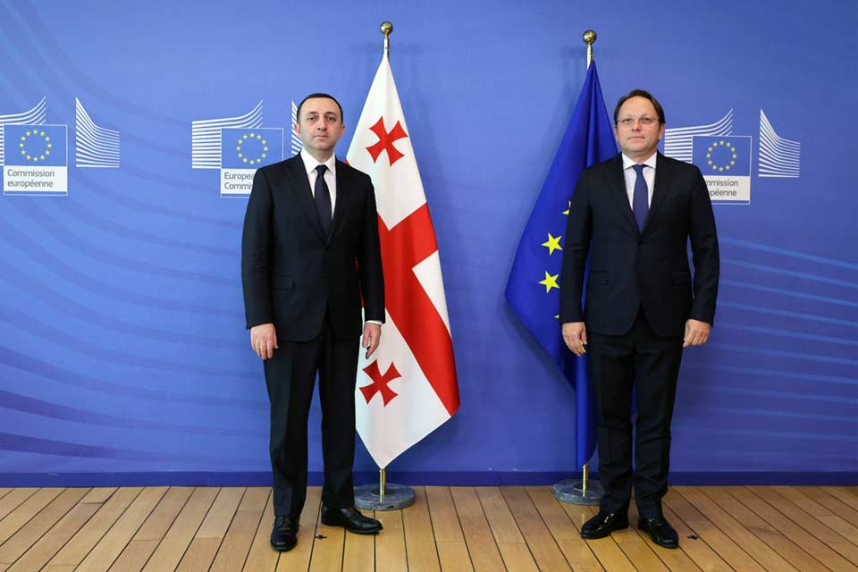ირაკლი ღარიბაშვილი ევროკომისარ ოლივერ ვარჰეის შეხვდა