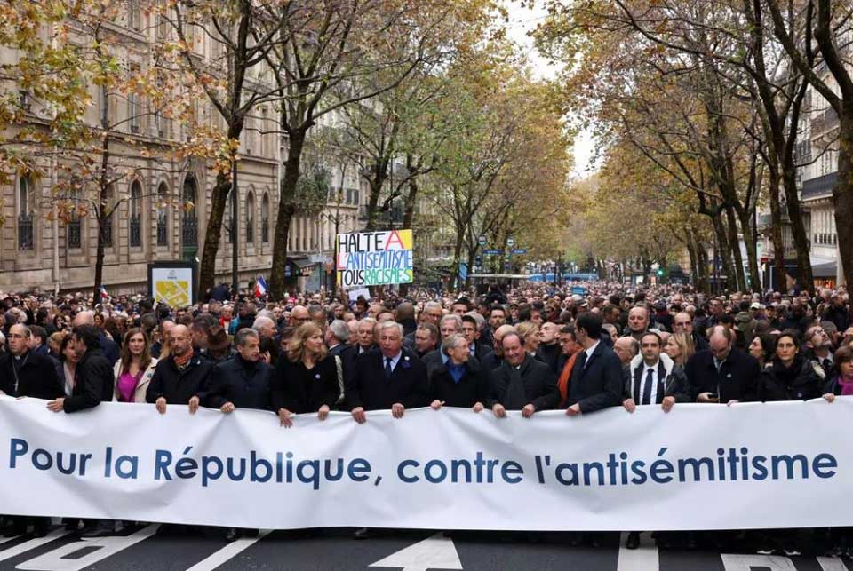 პარიზში ანტისემიტიზმის წინააღმდეგ მრავალათასიანი აქცია გაიმართა, რომელშიც სხვადასხვა პარტიის წარმომადგენლებმაც მიიღეს მონაწილეობა
