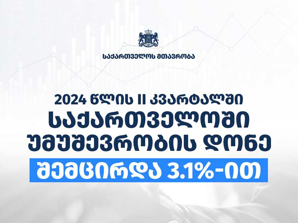 საქართველოს მთავრობა - 2024 წლის მეორე კვარტალში უმუშევრობის დონე ისტორიულ მინიმუმამდე შემცირდა