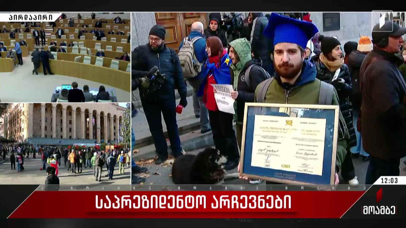 საპროტესტო აქცია პარლამენტთან - ანა ბროლაძის ჩართვა