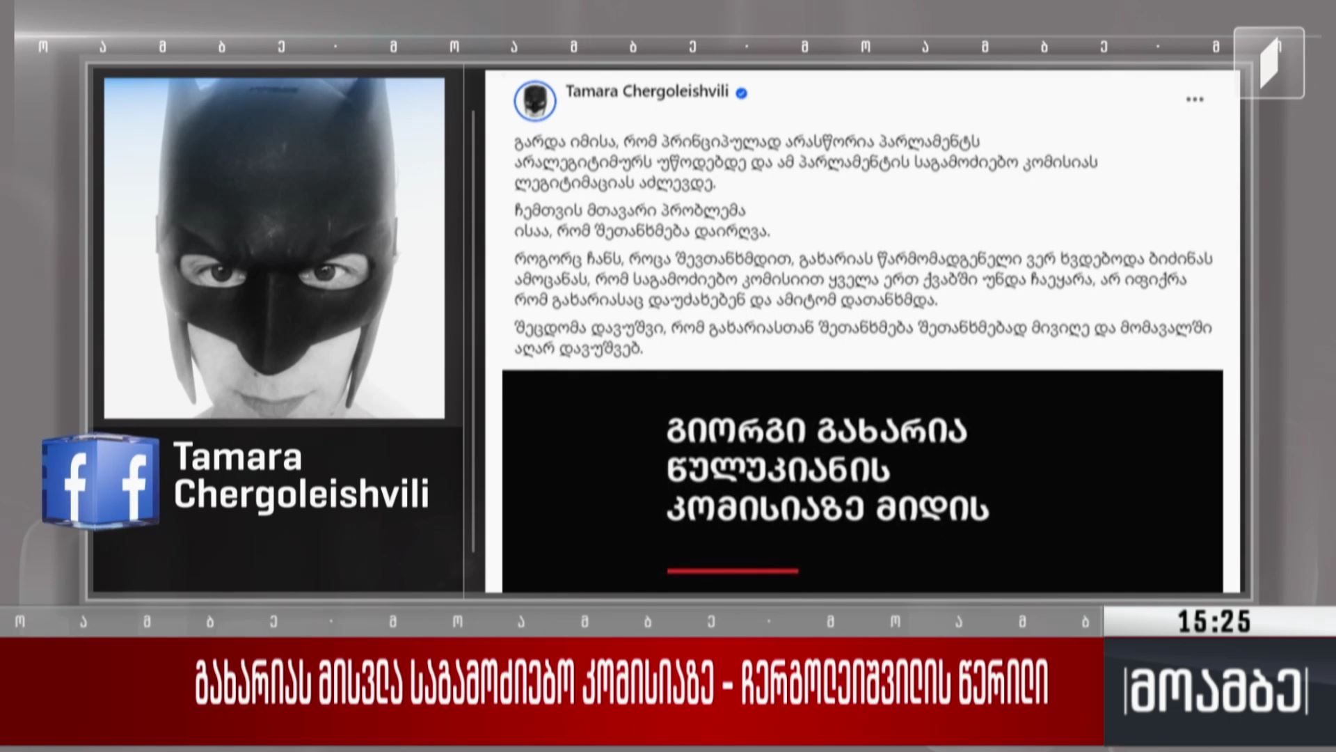 გახარიას მისვლა საგამოძიებო კომისიაზე - ჩერგოლეიშვილის წერილი