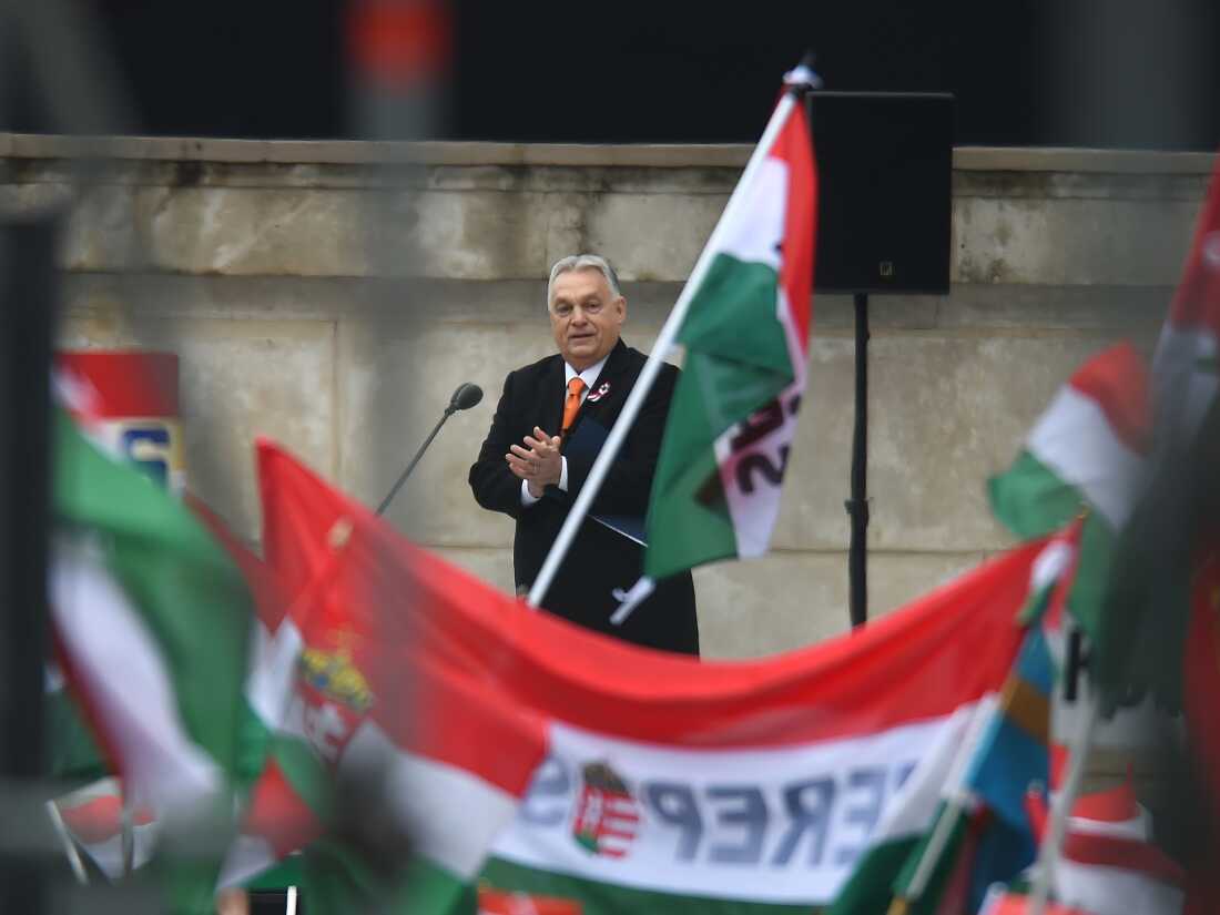 Viktor Orban, Prime Minister of Hungary, speaks at a memorial of the 1848/49 Hungarian Revolution, in Budapest, Hungary, on March 15, 2025. (Photo by Balint Szentgallay/NurPhoto via Getty Images)