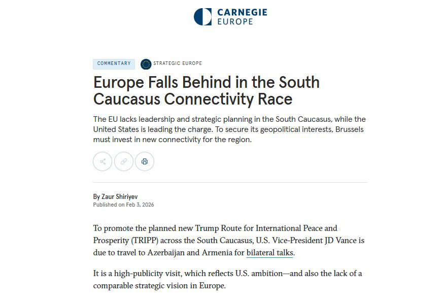 Carnegie Europe - მარტა კოსის შეთავაზება სატრანსპორტო კავშირის ფორმატზე, რომელიც მოიცავს ევროკავშირს, სომხეთს, აზერბაიჯანსა და თურქეთს, გონივრულია, მაგრამ საქართველოს გარეშე რუკა არასრულია