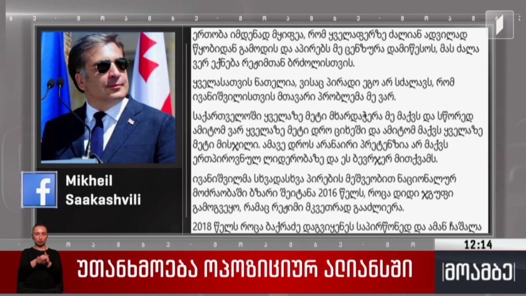 უთანხმოება ოპოზიციურ ალიანსში 