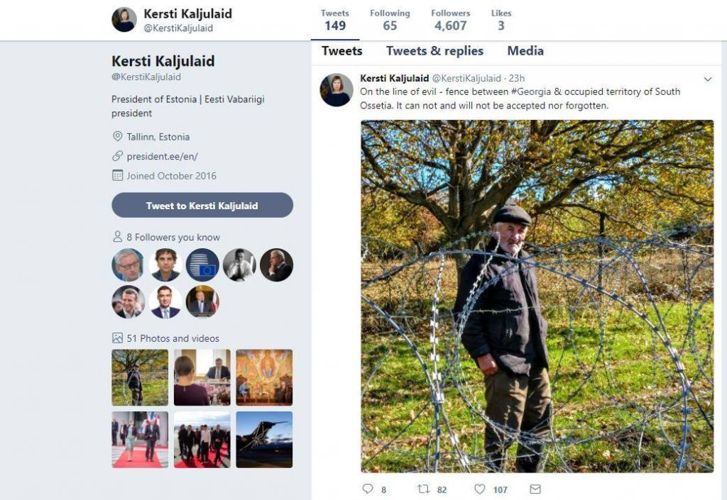 "Zülm xətti" - Estoniya Prezidenti "Twitterdə" Data Vanişvilinin rəsmini yayır