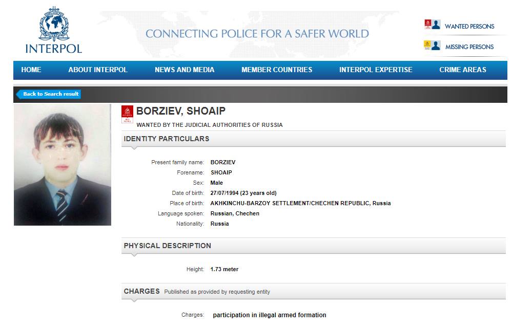 Ինտերպոլի տվյալներով Թբիլիսիում հատուկ գործողության ժամանակ ձերբակալված Շոաիփ Բորզիևը  23 տարեկան է