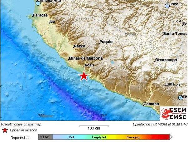 Землетрясение магнитудой 7,3 произошло у побережья Перу
