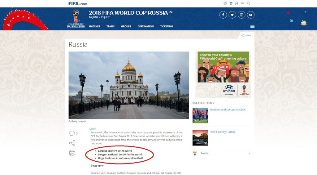 ФИФА изъяла с веб-сайта информацию о количестве граничащих с Россией стран, в которой, предположительно, подразумевались Абхазия и т.н.Южная Осетия