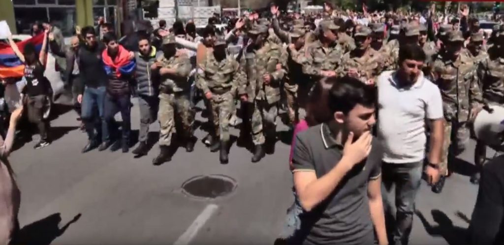 According to Armenian media  group of military units joined the rally participants
