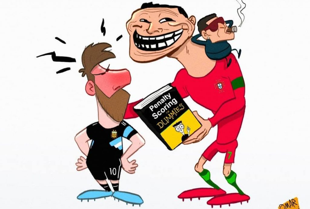 Карикатура дня – Роналду дарит Месси руководство по пенальти