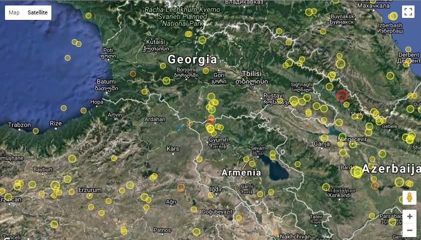 У границы Грузии и Армении сегодня произошло землетрясение