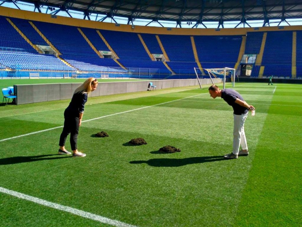 Кроты испортили поле стадиона в Харькове перед матчем Лиги чемпионов