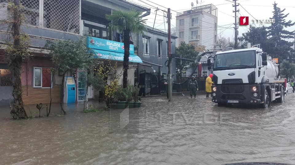 Due to heavy rain, several streets were flooded in Batumi