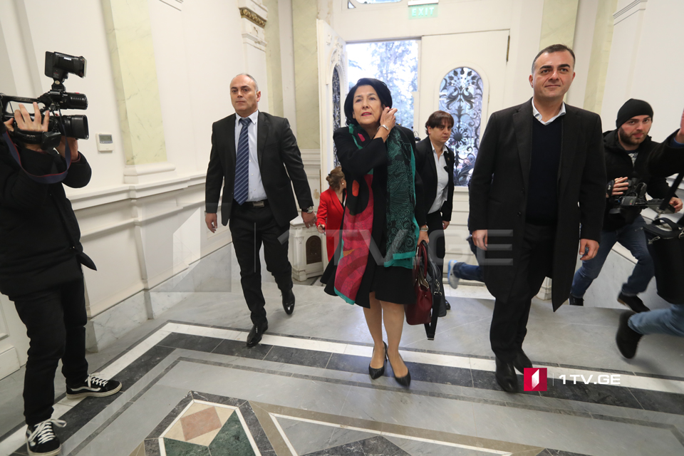 Salome Zurabishvili arrives at Atoneli Presidential Palace