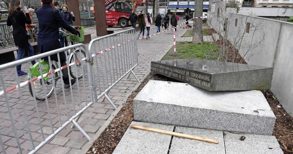 Memorial stone marking the site of Old Synagogue vandalised in Strasbourg