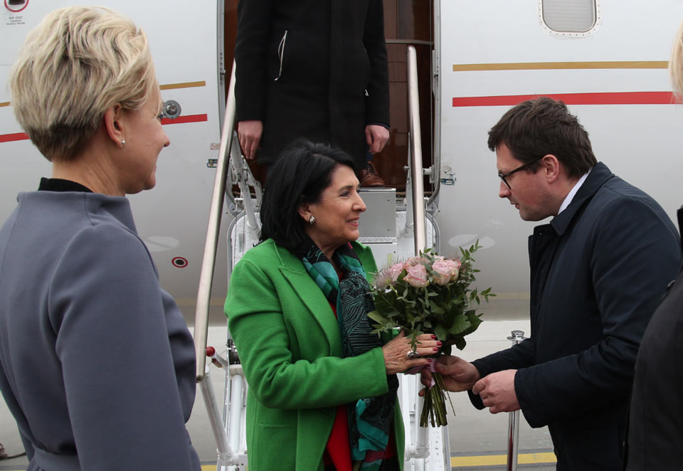 Georgian President arrives in Latvia with official visit