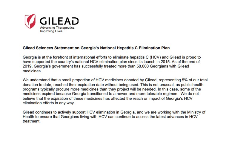 Gilead says it continues to actively support HCV elimination in Georgia