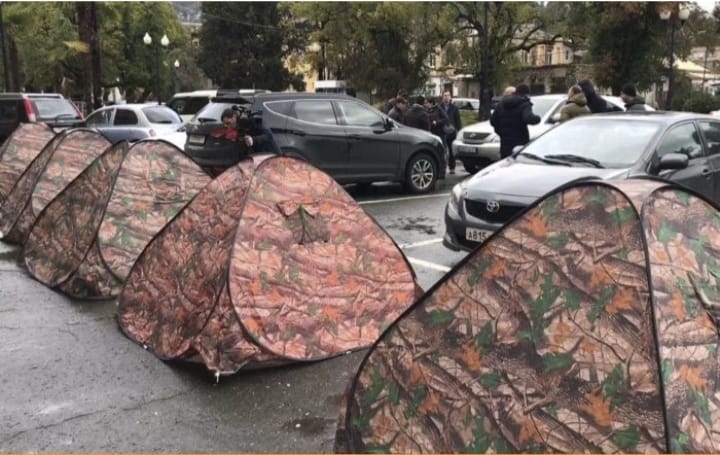 Activists set up tents in Sokhumi