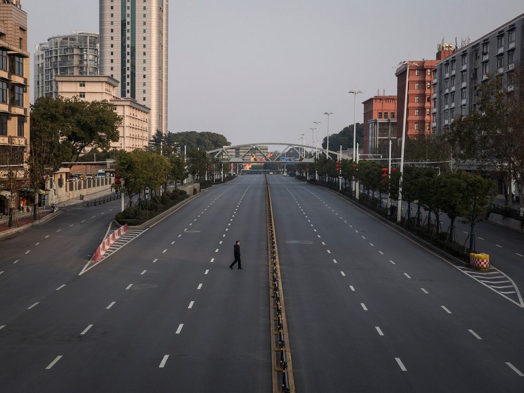 Drone footage shows abandoned streets in Wuhan