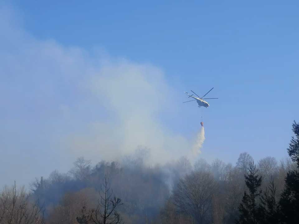 Два вертолета подключились к процессу тушения пожара у села Вакиджвари в Гурии