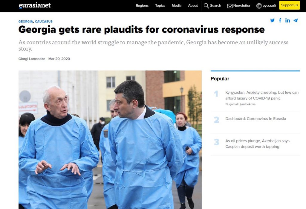 Eurasianet - Georgia gets rare plaudits for coronavirus response