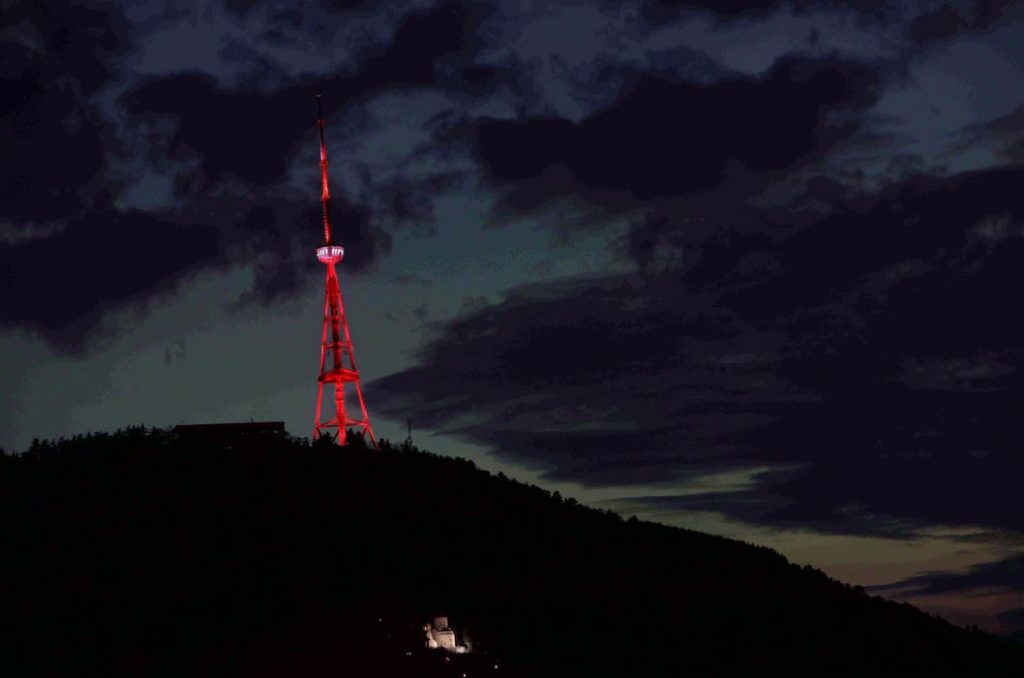 Tbilisi TV Tower lit in colors of Turkey’s flag