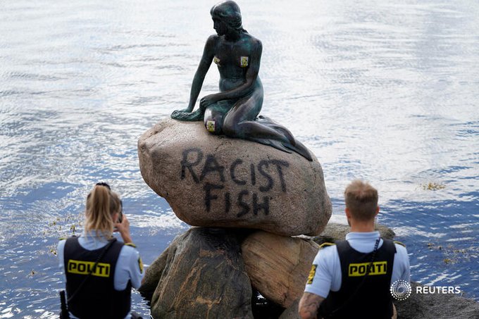 Copenhagen’s Little Mermaid statue vandalized with ‘racist fish’