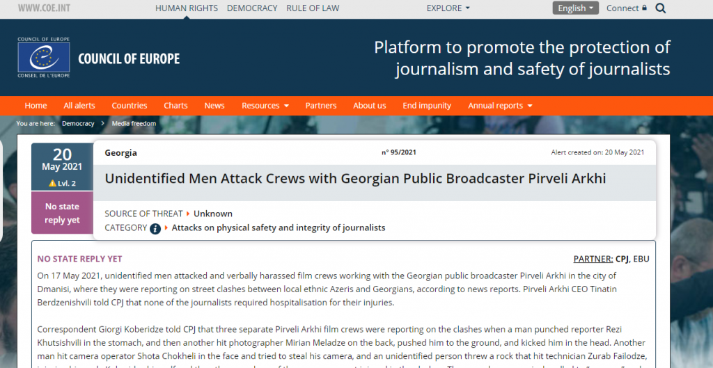 CoE: Unidentified Men Attack Crews with Georgian Public Broadcaster
