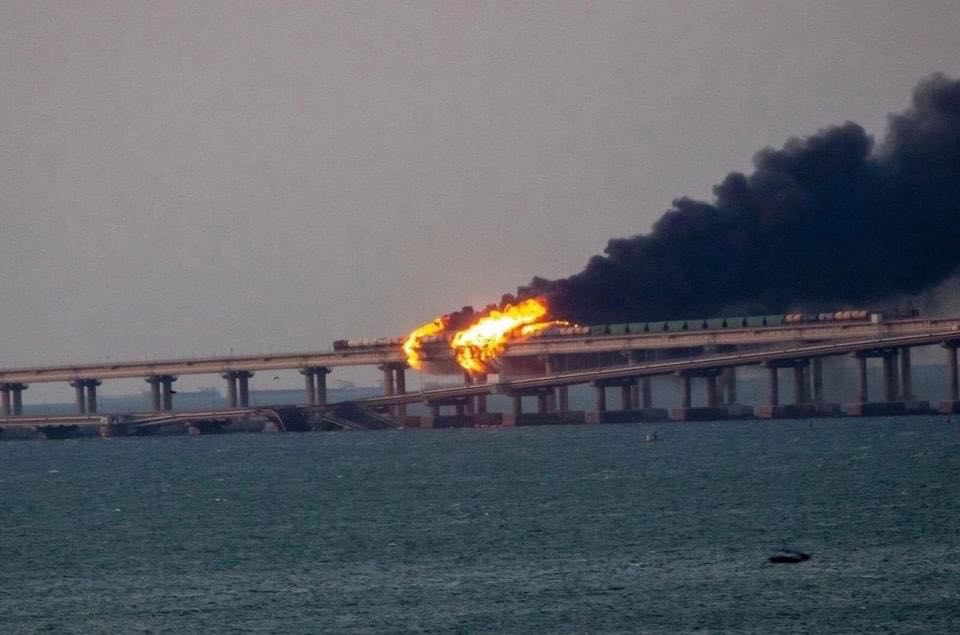 Crimea Bridge on fire