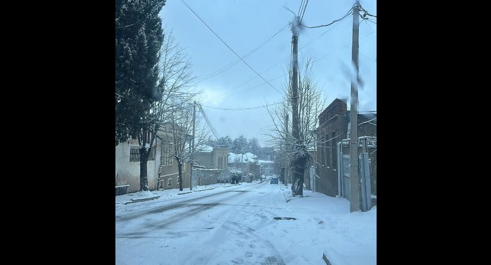 Snow hinders municipal transport traffic in Telavi