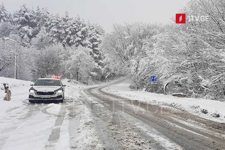 Из-за сильного снегопада в некоторых муниципалитетах Кахетии действуют ограничения на движение автотранспорта
