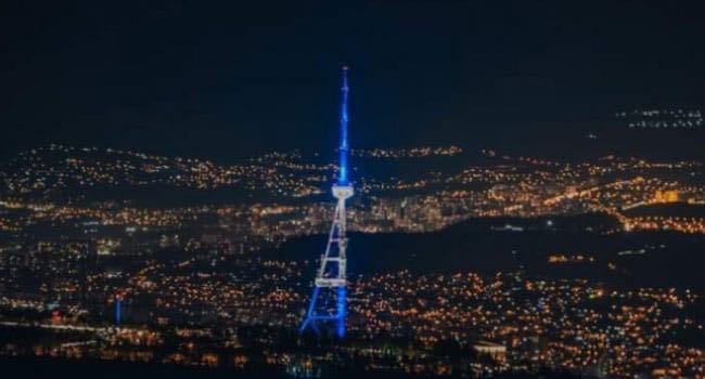 Tbilisi TV Tower lights up in Guatemalan flag colors